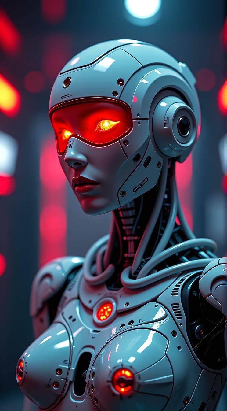 sci fi, digital art, robotic Nightingale, wearing cybernetics