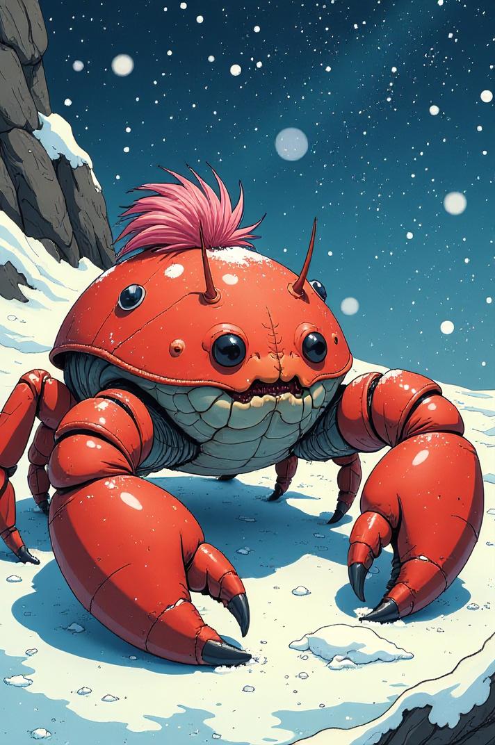 Anime style s Mole Crab Sand Flea from Game of Thrones universe, Bob pink hair, winter, looking away shot