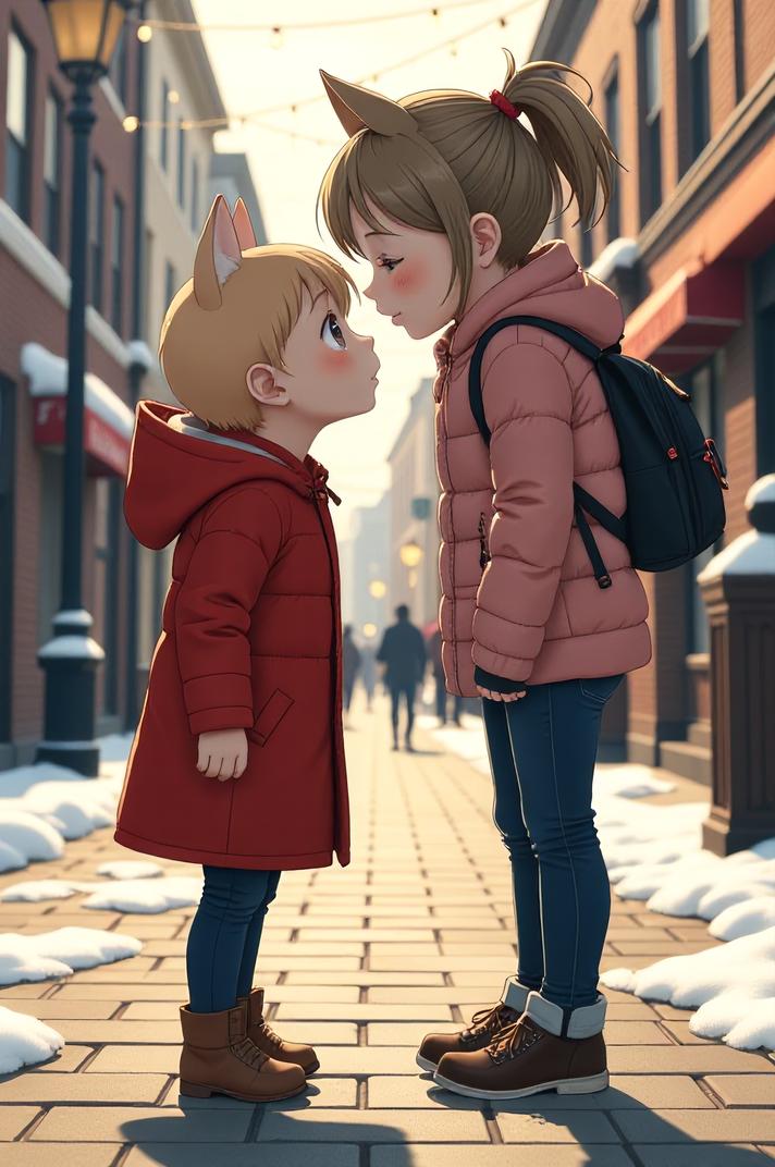 anime style masterpiece,best quality , Over Left Eye taupe hair, winter