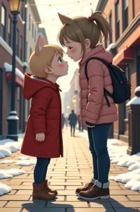 anime style masterpiece,best quality , Over Left Eye taupe hair, winter