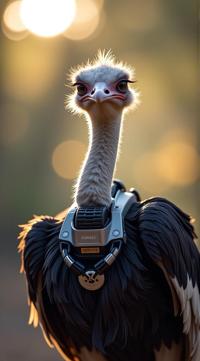 sci fi, digital art, robotic Ostrich, wearing cybernetics