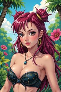 Anime style s May Beetle from Alice s Adventures in Wonderland universe, Spikes sangria hair, summer, full body shot
