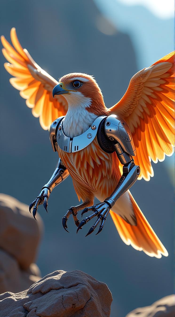 sci fi, art by Clyde Caldwell, digital art, robotic Kestrel