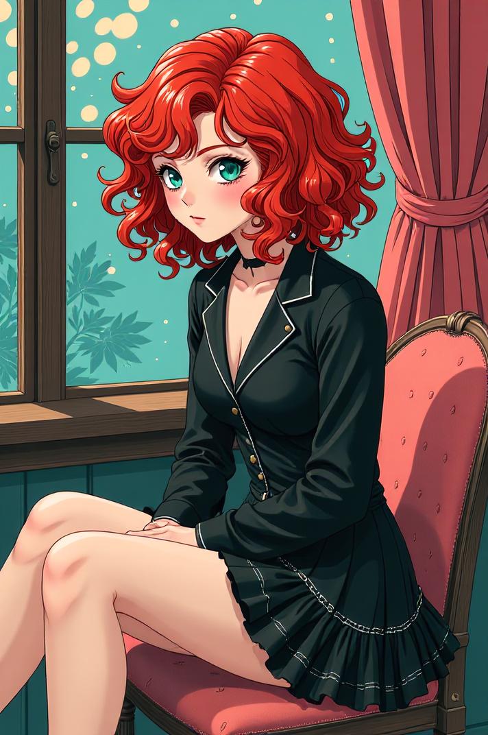 anime style masterpiece,best quality , Lob Curly firebrick hair, spring