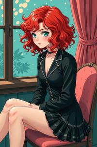 anime style masterpiece,best quality , Lob Curly firebrick hair, spring