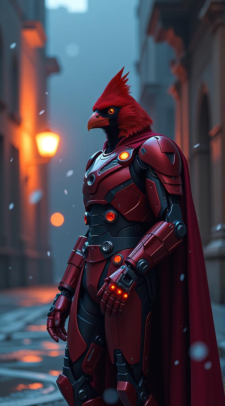 sci fi, stylized by Christopher Nolan and Matt Rhodes , digital art, robotic Cardinal