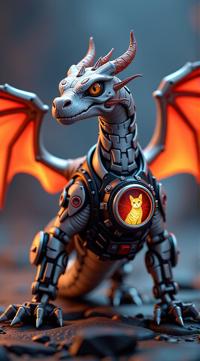 sci fi, digital art, robotic Polyurethane dragon, it is wearing a cybernetics