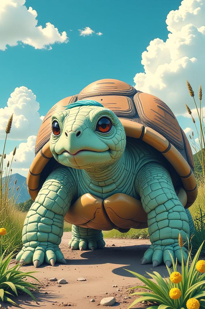 Anime style s Gopher Tortoise from Warhammer , universe, Rachel robin egg blue hair, spring