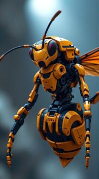 sci fi, digital art, robotic Wasp Blue Jay , in attractive cybernetics