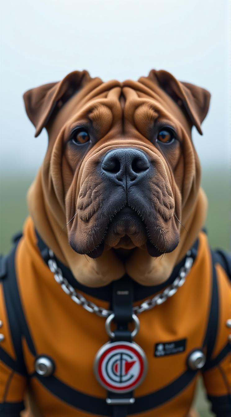sci fi, by Bonnie Zacherle and Eddie Del Rio , digital art, Portrait of a robotic Shar Pei