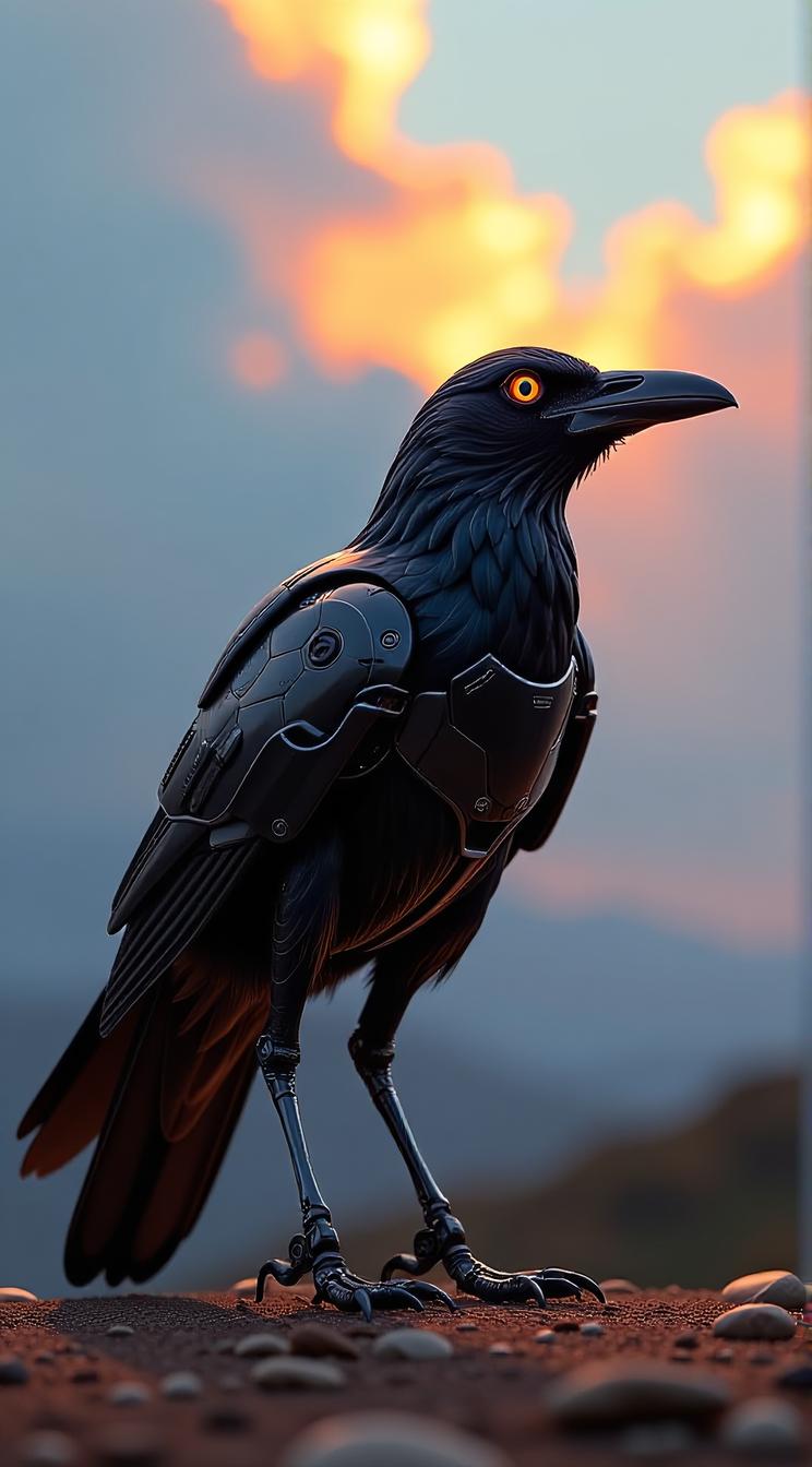 sci fi, by William Whitaker , digital art, robotic Crow