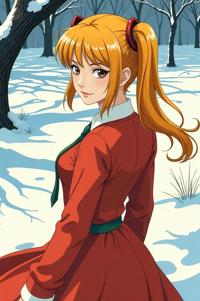 anime style masterpiece,best quality , Grungey Behind Ears mustard hair, winter