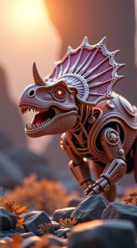 sci fi, digital art, robotic anthropomorphic Triceratops, wearing cybernetics