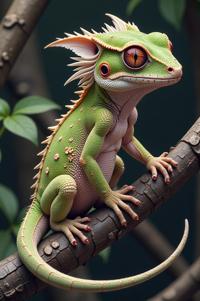 Anime style s Satanic Leaf Tailed Gecko from Warhammer , universe, Lob Curly cream hair, spring