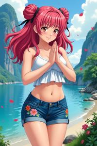 anime style masterpiece,best quality , Top Curls crimson hair, spring