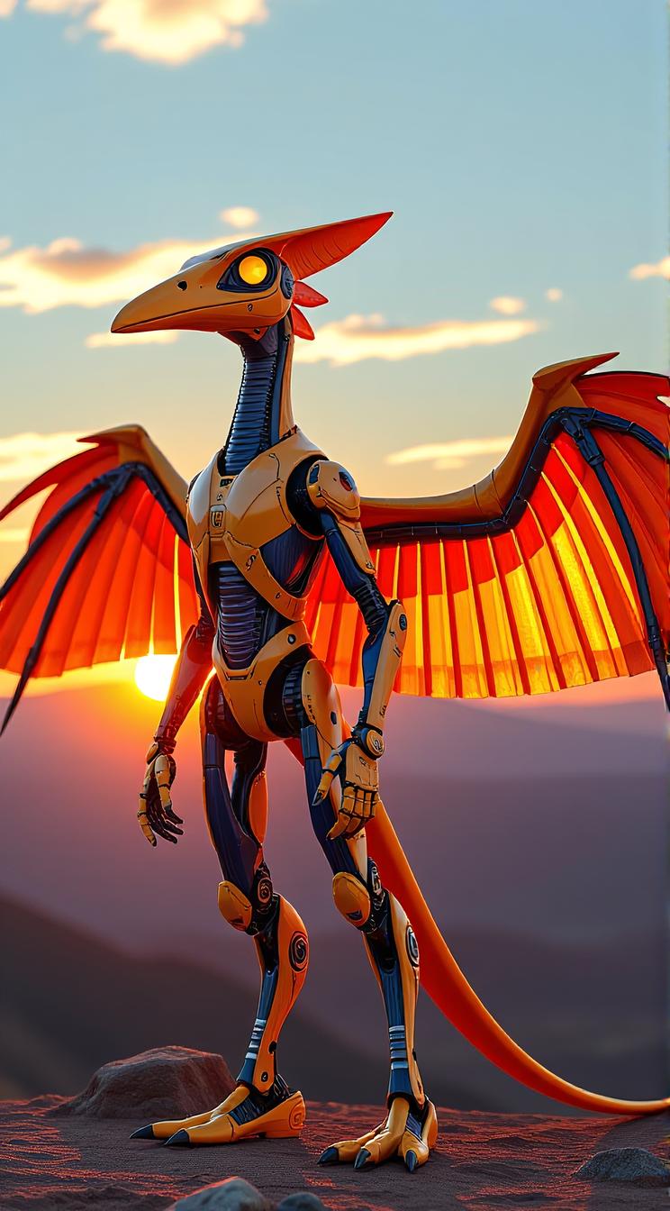 sci fi, designed by Jean Giraud and Peter Andrew Jones , digital art, robotic Pterodactyl