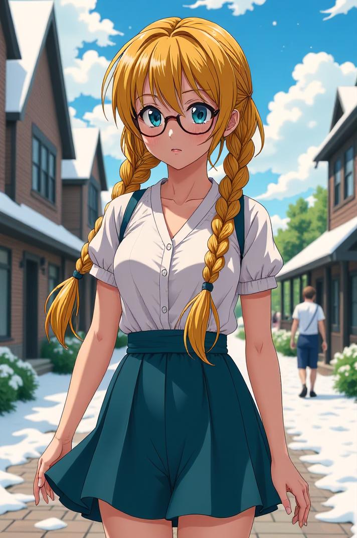 anime style masterpiece,best quality , Longer Braids corn hair, summer