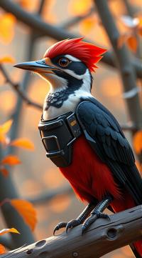 sci fi, digital art, robotic Woodpecker, wearing cybernetics