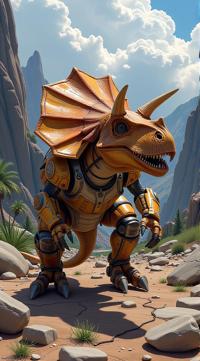sci fi, designed by Ralph Horsley , digital art, robotic Triceratops