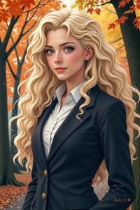 Anime style s White Bass from Prison universe, Long Curly champagne hair, autumn, full body shot