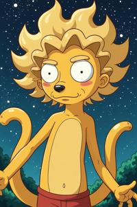Anime style s Mongoose from Rick and Morty universe, Top Curls beige hair, spring, from above shot