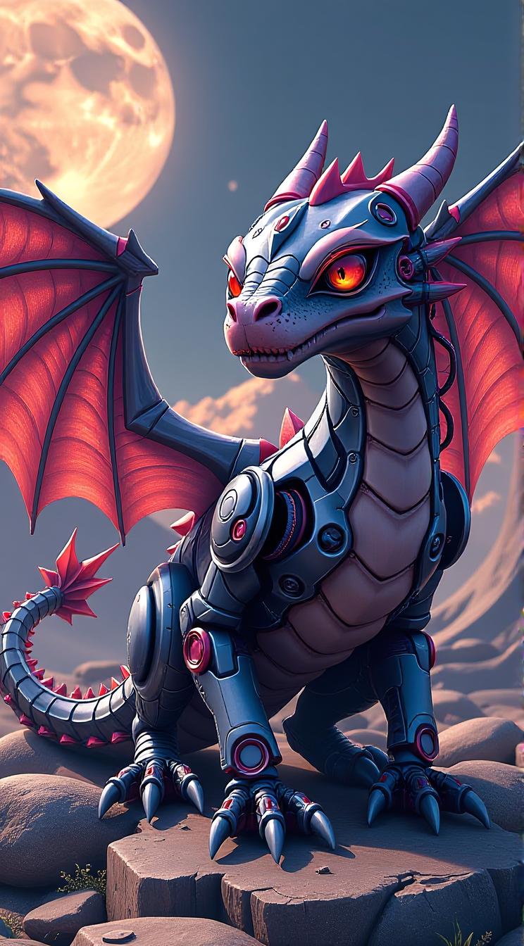 sci fi, art by Bonnie Zacherle, digital art, robotic Dragon