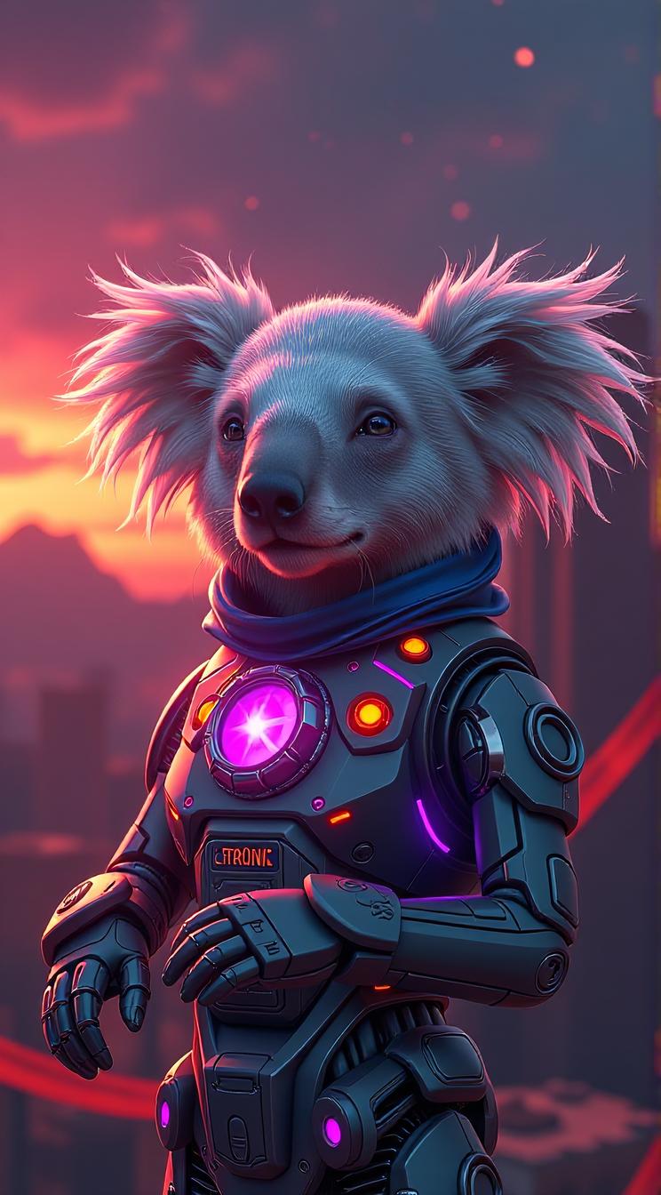sci fi, stylized by Vincent Di Fate, digital art, robotic Koala Border Collie