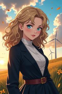 anime style masterpiece,best quality , Over Eye Curly sapphire hair, autumn