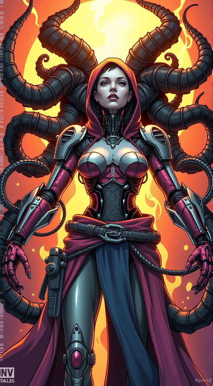 sci fi, stylized by Greg Staples, digital art, robotic Medusa
