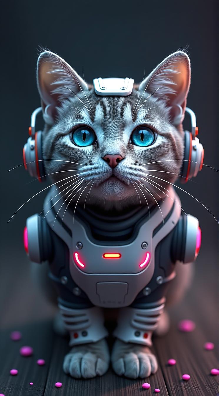 sci fi, by Karen Wallis and Soraya Saga, digital art, robotic British Shorthair Cat