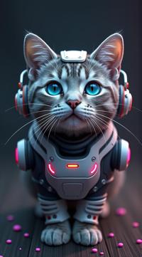sci fi, by Karen Wallis and Soraya Saga, digital art, robotic British Shorthair Cat
