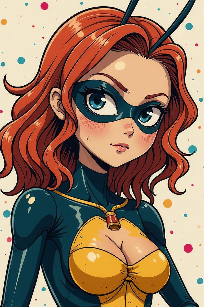 Anime style s Spider Wasp from Rick and Morty universe, Grungey Parted terra cotta hair, spring, knee level shot