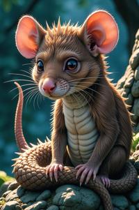 Anime style s Texas Rat Snake from Lord of the Rings universe, Spikes buff hair, spring, from above shot