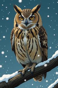 Anime style s Short Eared Owl from The Dark Tower universe, Lob caput mortuum hair, winter, shoulder level shot