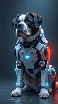 sci fi, stylized by Jason A Engle and Jos Ladr nn, digital art, robotic White and Charcoal Gray Saint Bernard