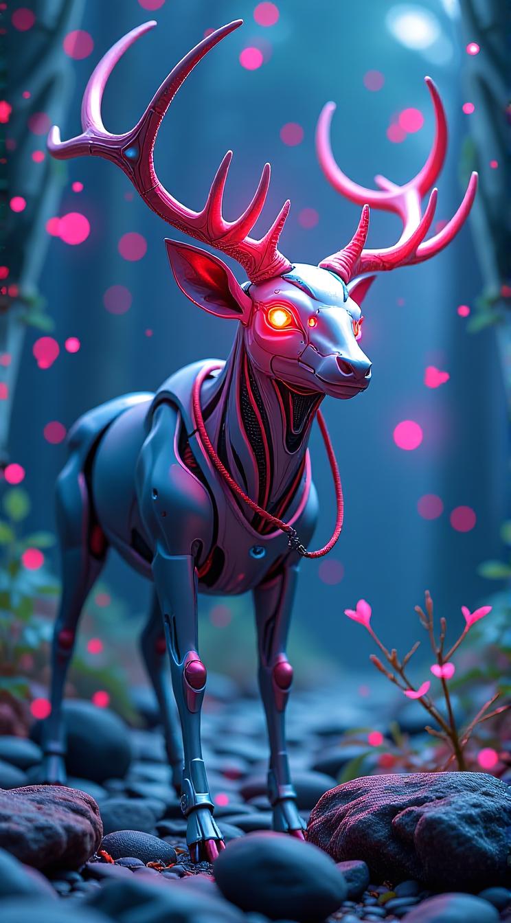 sci fi, digital art, robotic Elk looking like a taiyaki, wearing beautiful cybernetics