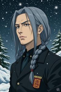 Anime style s Giant Isopod from Man in black universe, Long Braids slate grey hair, winter, shoulder level shot