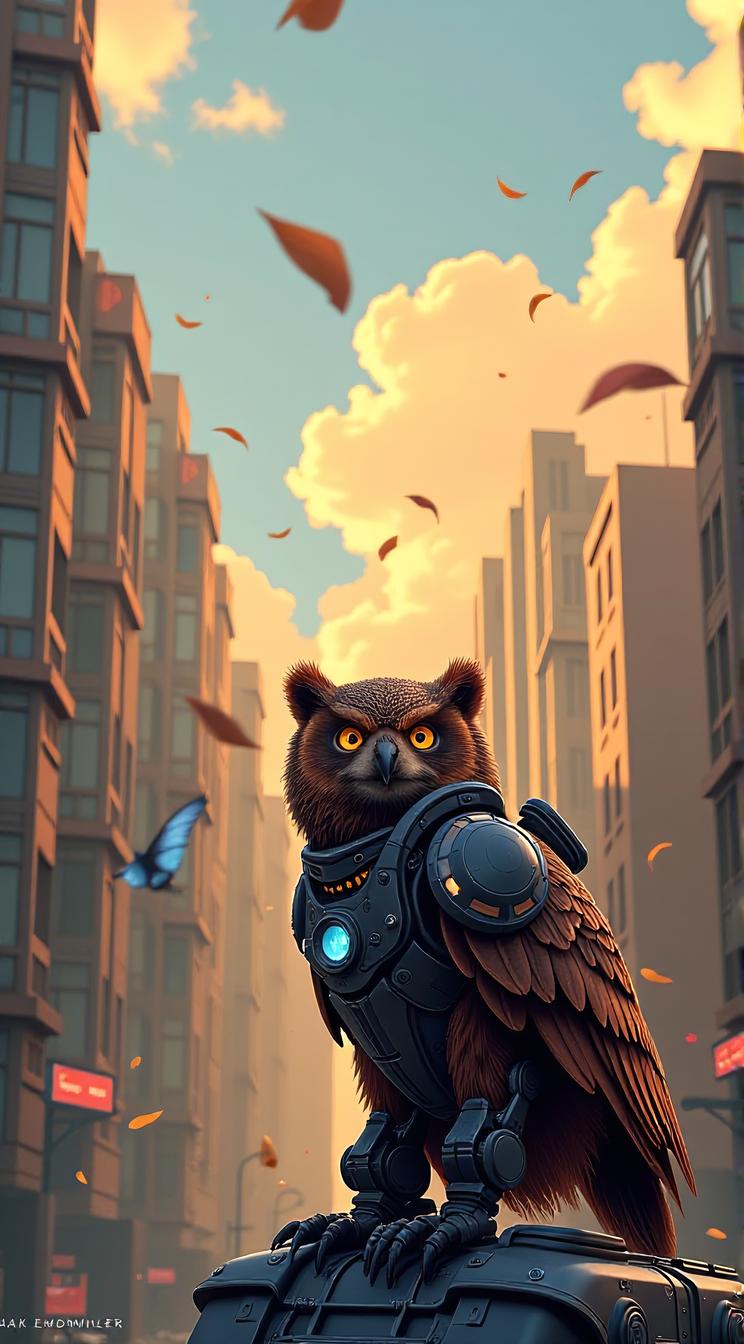 sci fi, digital art, Sci Fi, robotic Owlbear
