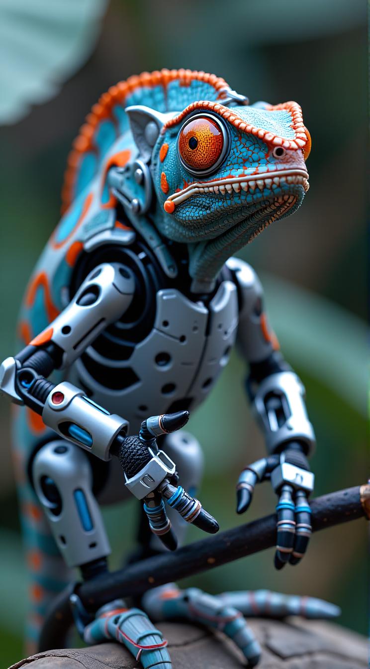 sci fi, designed by Jim Burns, digital art, robotic Chameleon