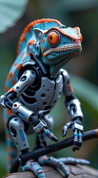 sci fi, designed by Jim Burns, digital art, robotic Chameleon