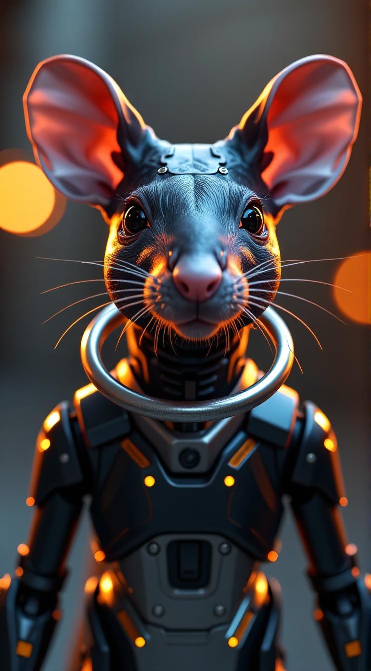 sci fi, digital art, robotic anthropomorphic Rat , wearing cybernetics
