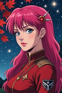 Anime style s Texas Night Snake from Star Trek universe, Grungey fuchsia hair, autumn, shoulder level shot