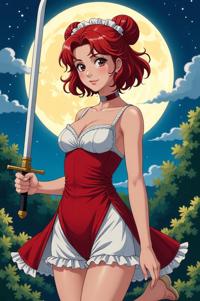 anime style masterpiece,best quality , Bun Curly cardinal hair, summer