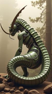 sci fi, digital art, rear angle of a robotic Spice worm , it is wearing an avant garde fashion style cybernetics