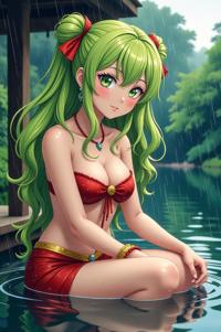 anime style masterpiece,best quality , Over Eye Curly lime hair, spring