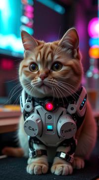 sci fi, stylized by Terry Oakes and Naoki Urasawa , digital art, robotic Scottish Fold Cat