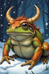 Anime style s Argentine Horned Frog from Warhammer , universe, Over Left Eye cinnamon hair, winter