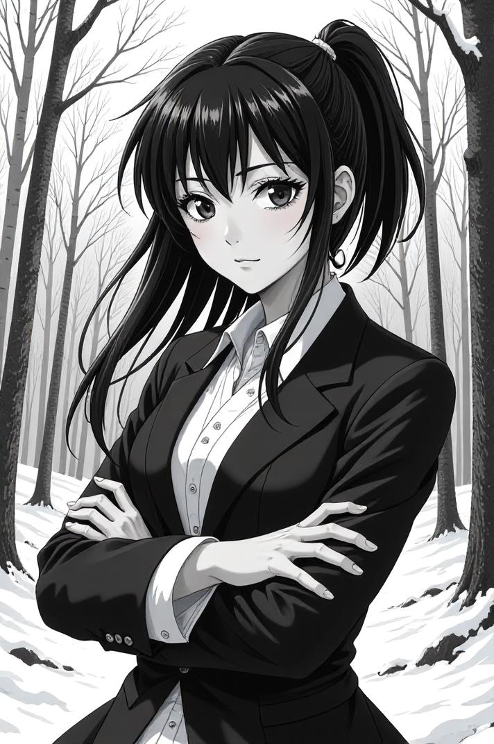 anime style masterpiece,best quality , Grungey caput mortuum hair, winter