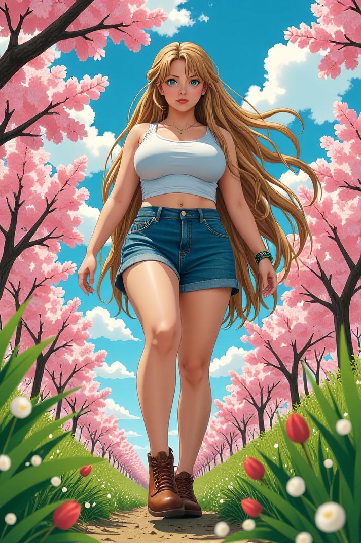 anime style masterpiece,best quality , Grungey Long wheat hair, spring