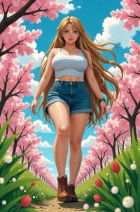 anime style masterpiece,best quality , Grungey Long wheat hair, spring
